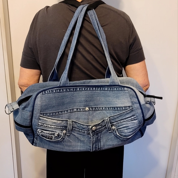 Large Multi-function Sequined Denim Bag - Picture 11 of 12